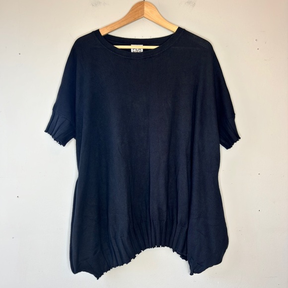 Planet Black Oversized Crewneck Rib Hem Short Sleeve Pocketed Boxy Sweater - Picture 13 of 13